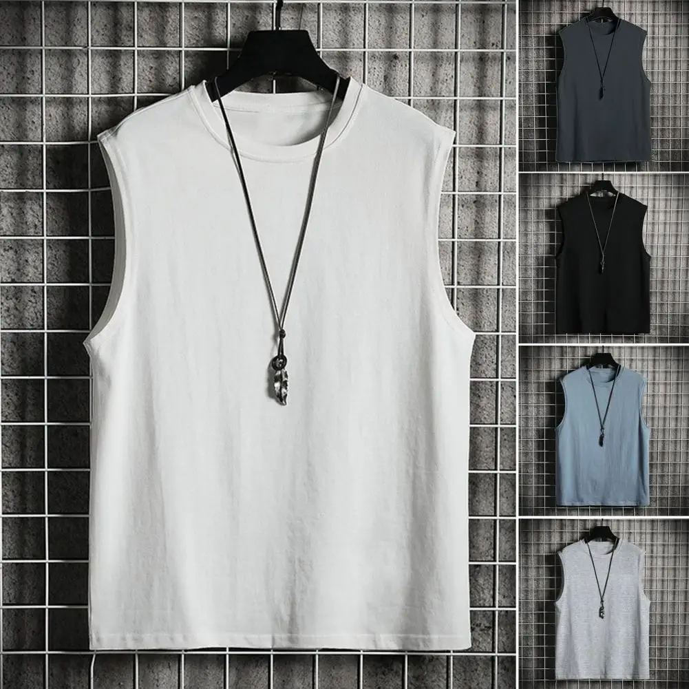 Men Summer T-shirt  Round Neck   Men Sport Vest Mid Length Men Tank Top