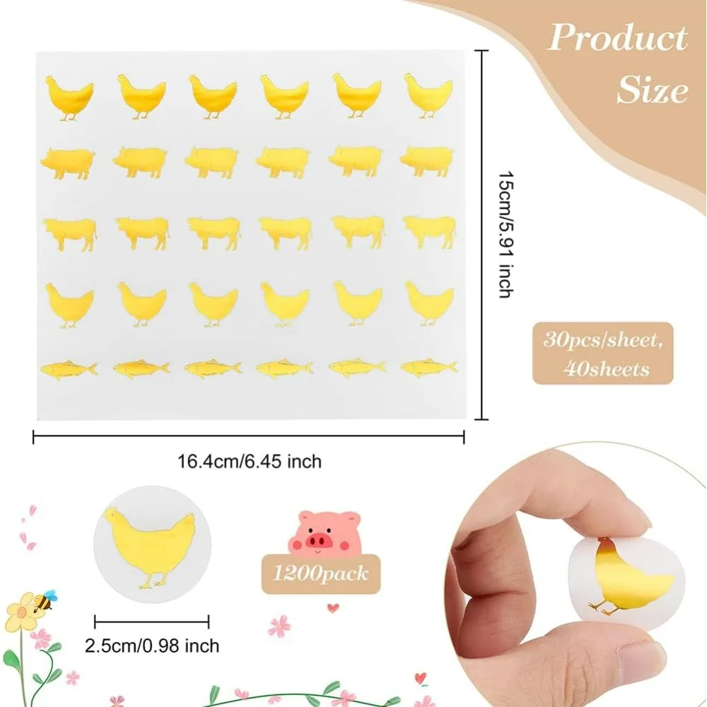 1200pcs Rooster Envelope Seal Stickers 1 Inch Gold Foil Stickers Self-Adhesive Chicken Envelop Stickers Label Decals for