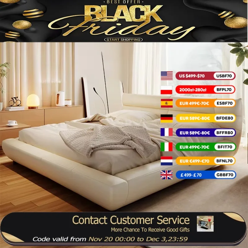 

Queen Leather Double Bed Backrest White Italian Big Modern King Beds Bedroom Storage Floor Camas De Dormitorio Furniture