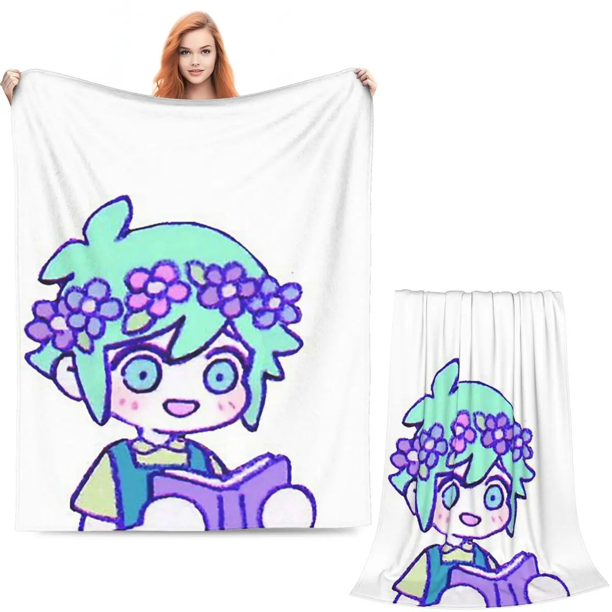 Cute Basil Omori Emote Blankets Soft Warm Flannel Throw Blanket Bedding for Bed Living room Picnic Travel Home Sofa