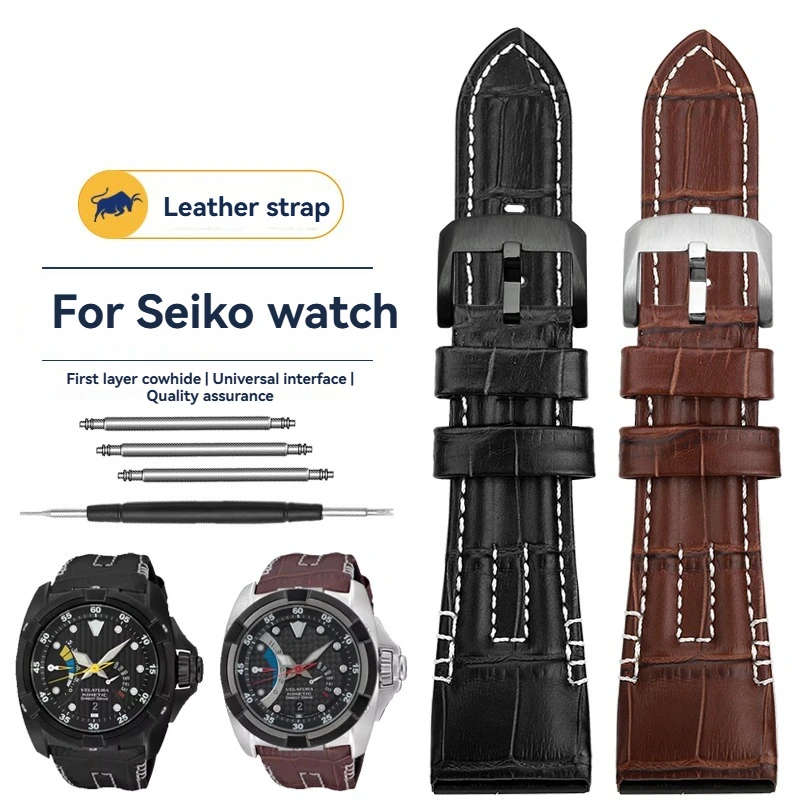 Cinturino per orologio in vera pelle da 26 mm per Seiko VELATURA SRH013 SPC007J1 Sostituzione cinturino orologio da uomo, morbida pelle di vitello