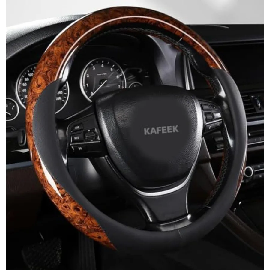 

Wood Grain Steering Wheel Cover Microfiber Leather Universal 14 1/2-15 inch Car Steering Wheel Cover Men Women Comfortable Anti