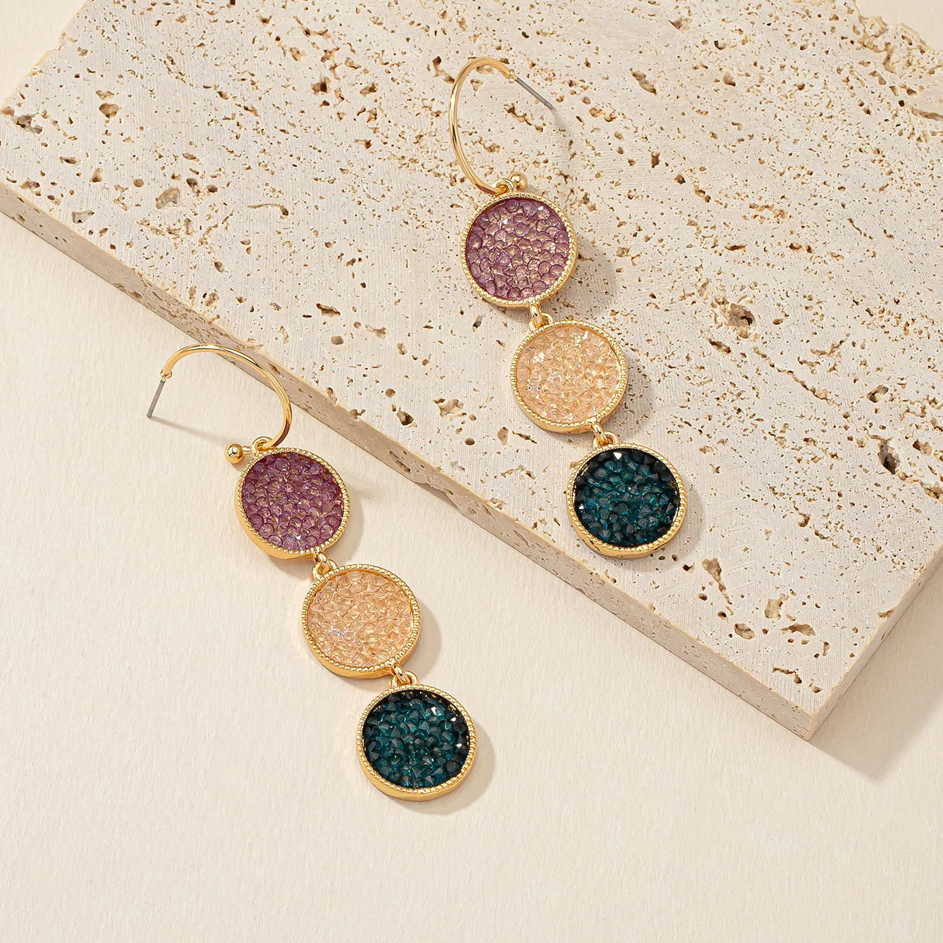 Pendientes de acrílico Faionable para mujer, mosaico creativo, joyería redonda multicolor, accesorios Faion