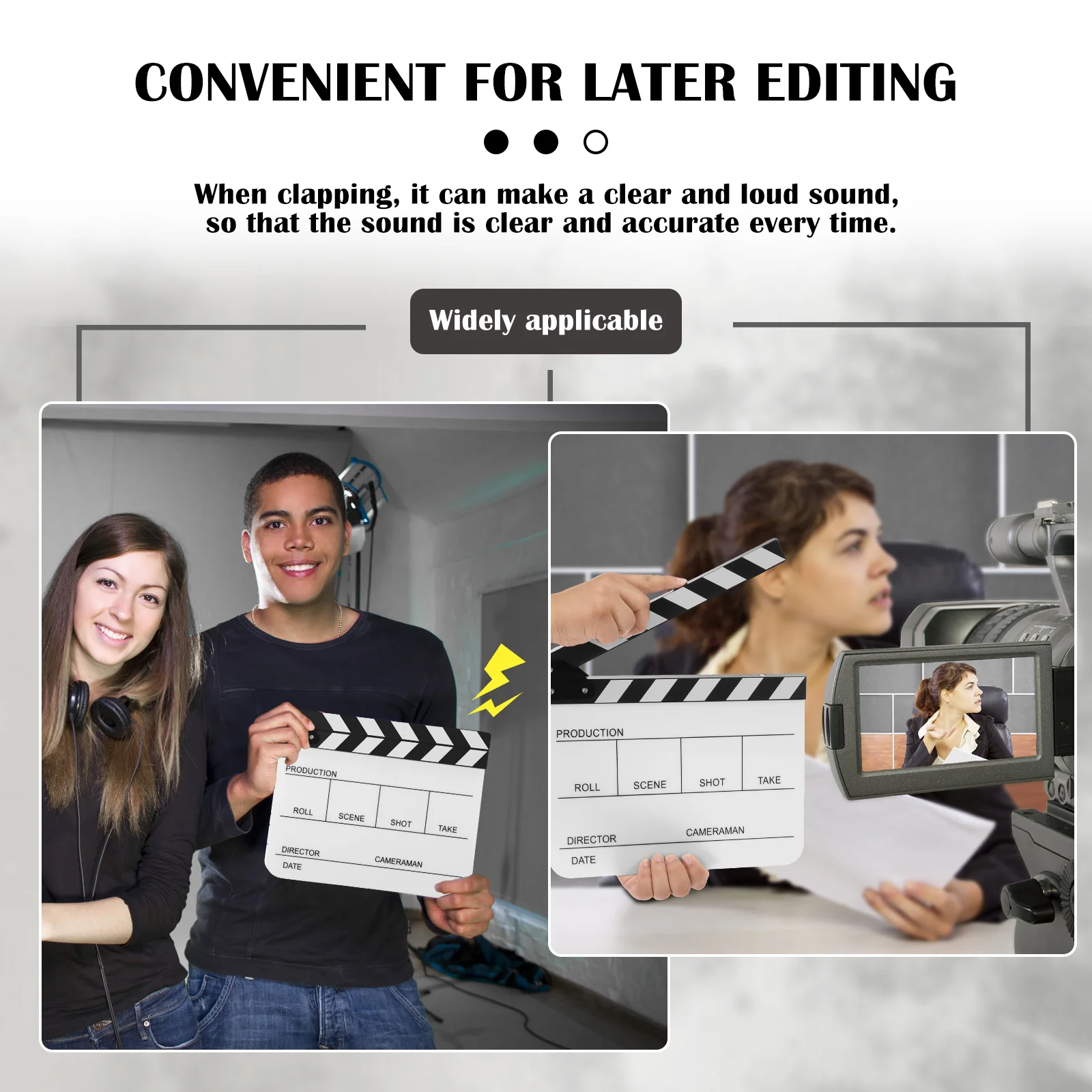 Clap Board per Film Cinematografici, Cancellabile a Secco Black Wood Clapper Board Clapper Board Film in Legno Assicella Film Accessorio per Scene D'azione Lavagna per Regista