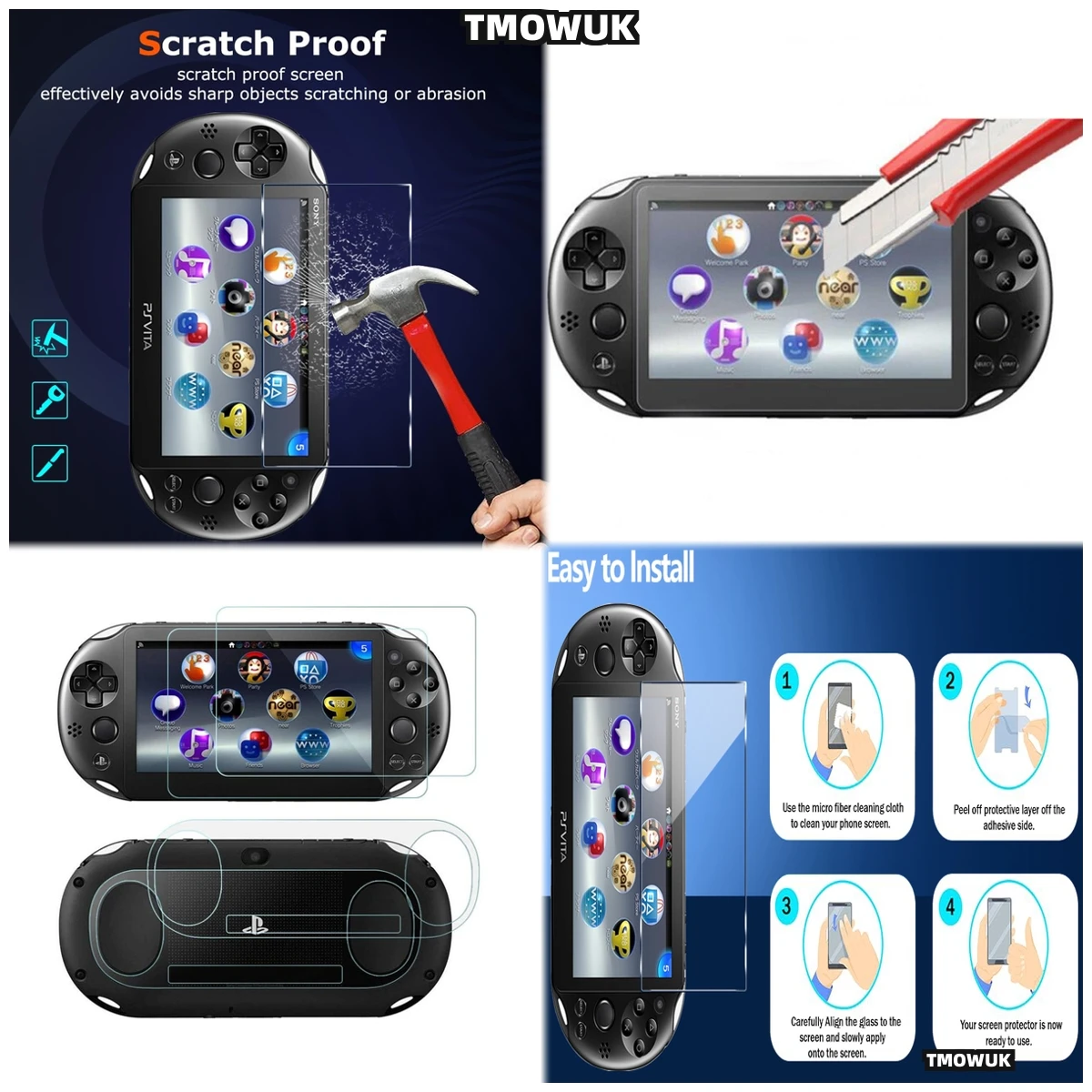 

For PS Vita 1000 2000 Front Tempered Glass Screen Protector + Back High Clarity Film Set