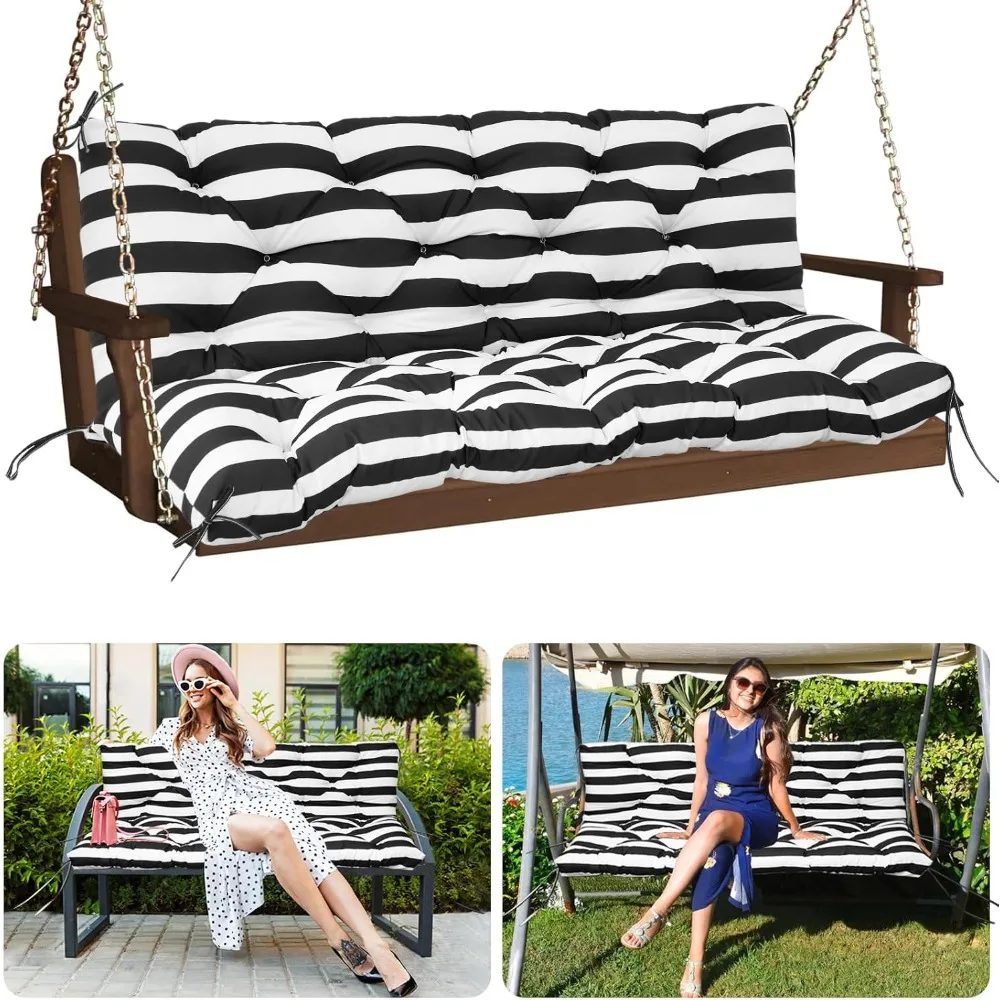 

Swing Cushion Replacement 60 inch Outdoor Porch Swing Cushions with Backrest and Ties Waterproof Bench Patio Swing