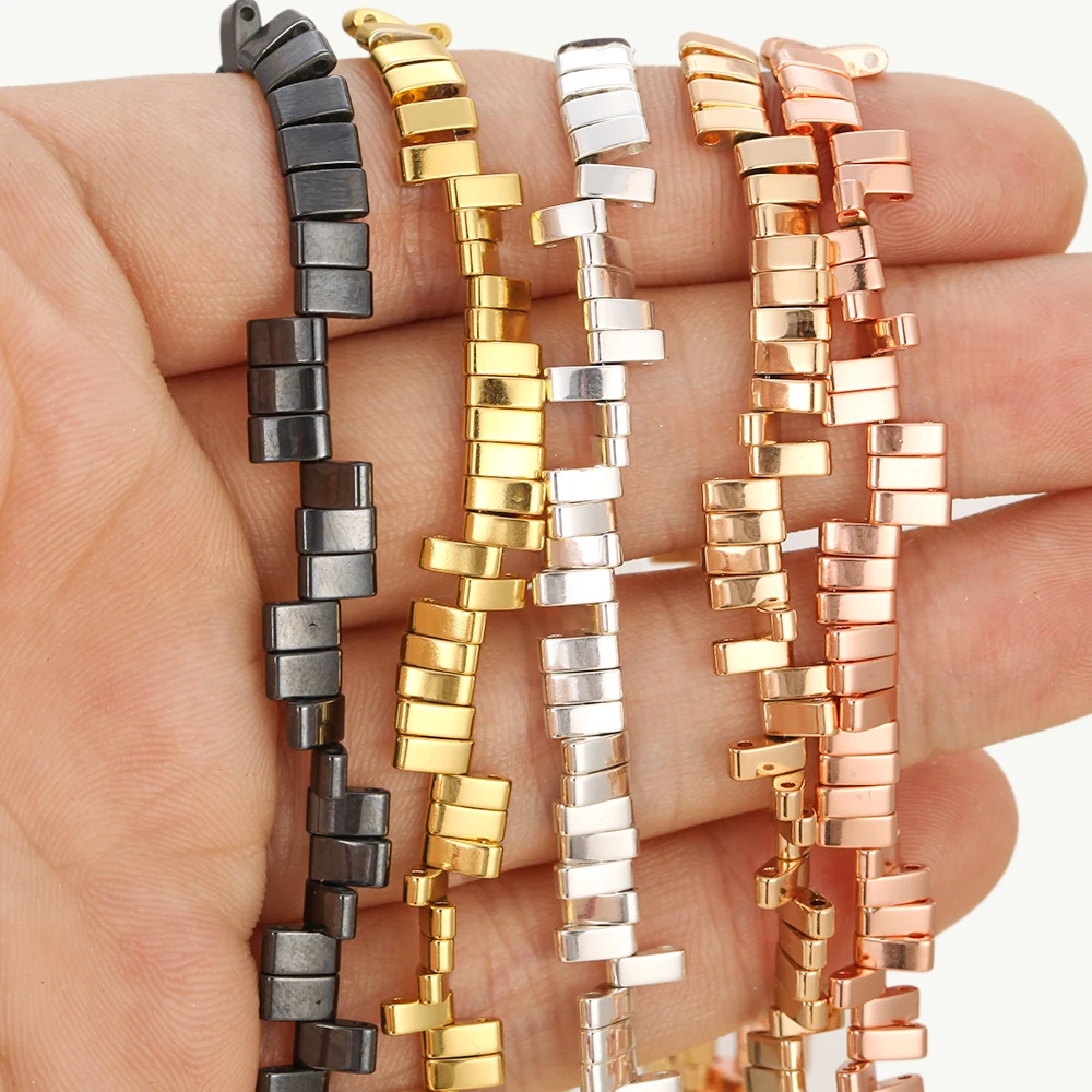 Natürliche 5x2mm Goldene Silberne Doppelloch-Hämatit Wasserplattierte Quadratische Lose Perlen für Schmuckherstellung DIY Armband Zubehör