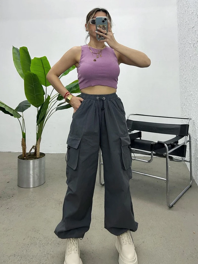 Cargo Pants Womens Woman 2025 Oversized Autumn Canvas Loose Silhouette Preppy Style Modern Professional Commuting Anti-Wrinkle