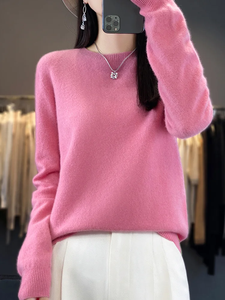 Autumn Winter Women 100% Merino Wool Sweater First Line Seamless O-Neck Pullover OL Basic Top Casual Solid Cashmere Korean New