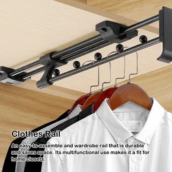 Black Wardrobe In Order Tidy Rails Closet Rod - Space-Saving And Durable ABS Clothes Pull Easy To Assemble Easy To Clean