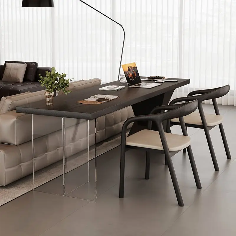 Solid wood horizontal hall sofa back desk tea table integrated dual-purpose living room home strip computer table 2025 new black