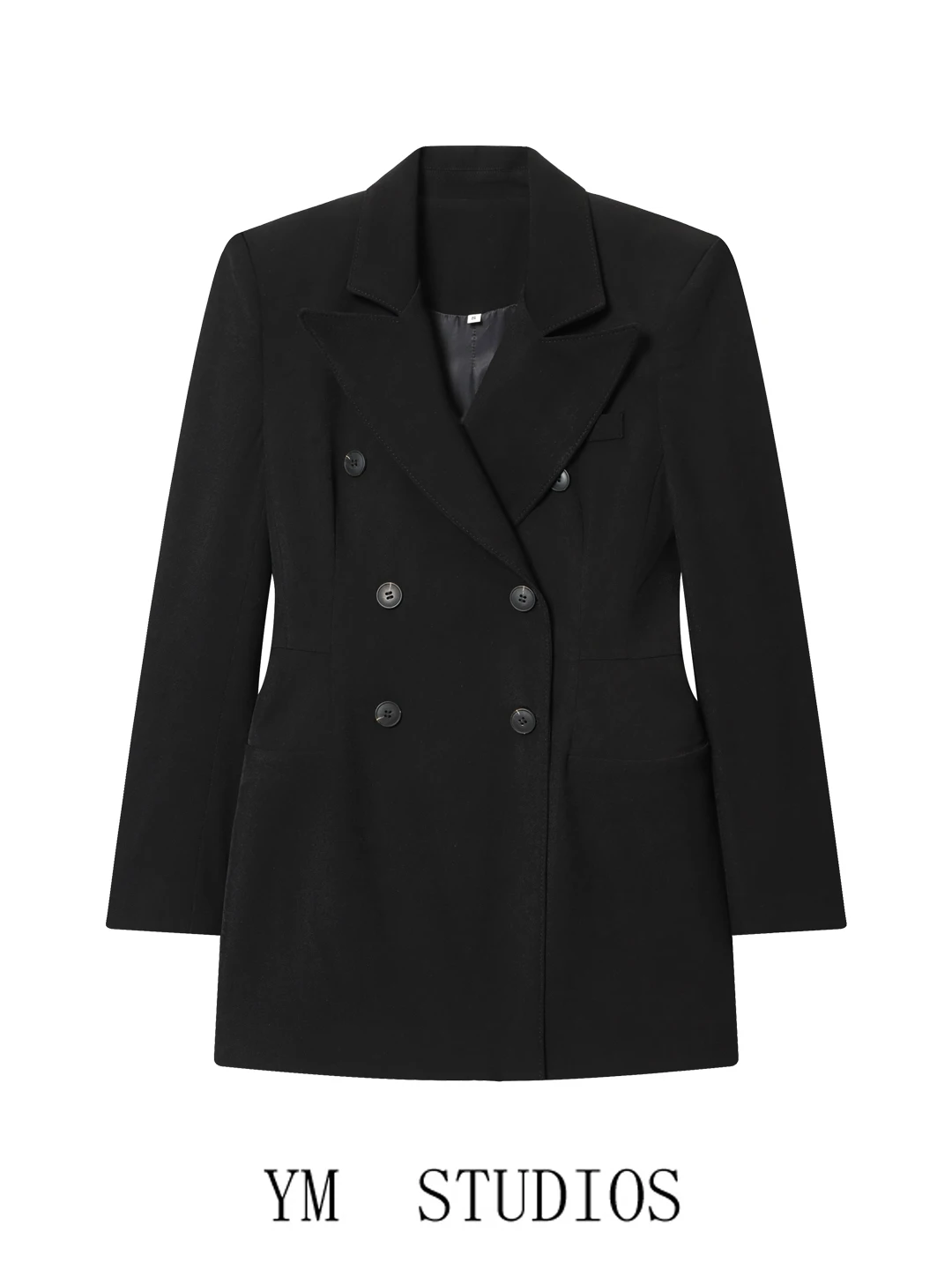 

Ele Bla Double-Breasted Waist-Cinching oulder-Length Women's Suit Jaet for Profional Ocns European Sle