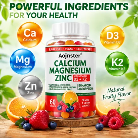 Sugar‑Free Calcium Magnesium Zinc Gummies with Vitamin D3 & K2,Enhanced Absorption Daily Mineral Supplement