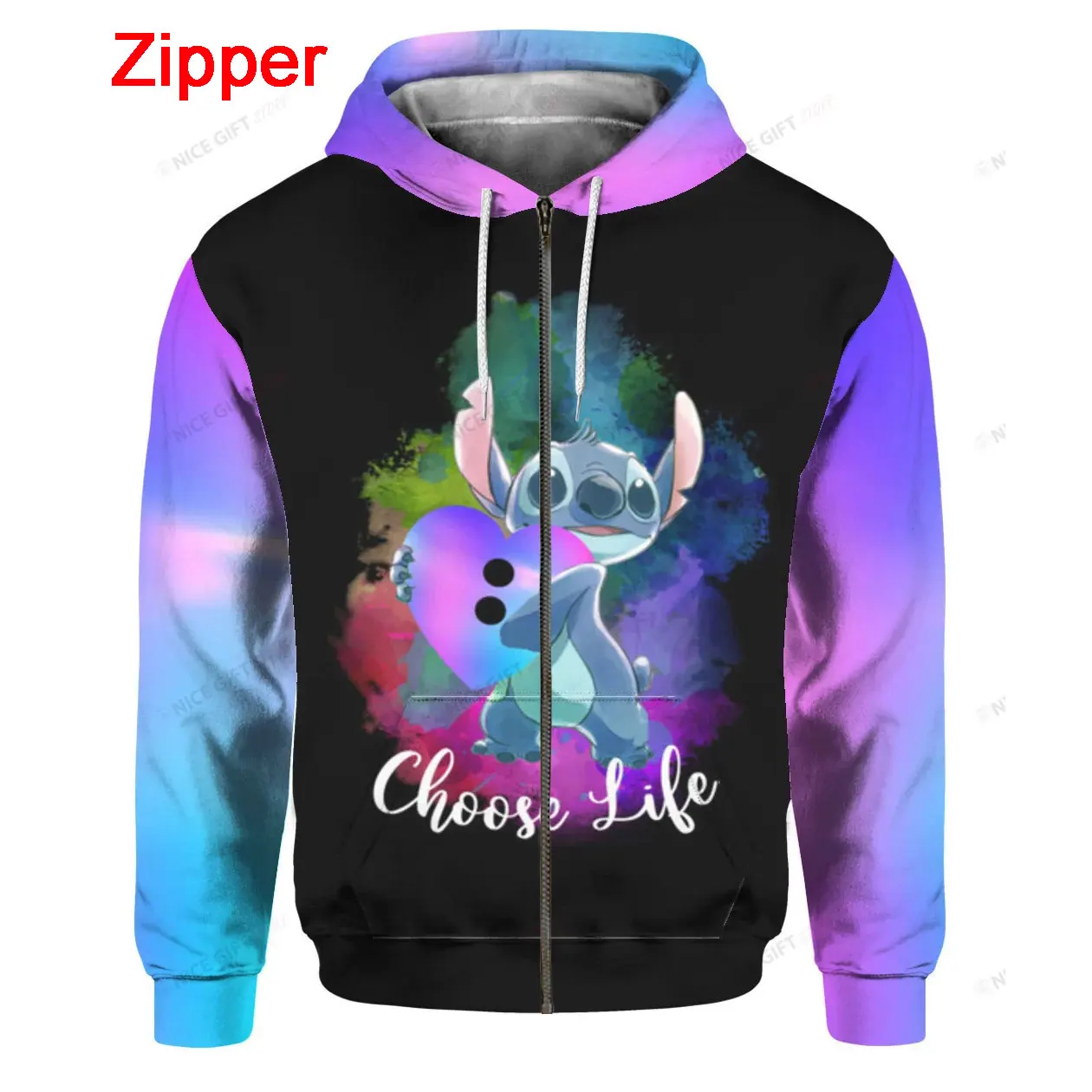 Men and Women\'s Zip Up Hoodie, Stitch Cartoon Anime, Oversized Sweatshirt, Casual Coat, , Spring, Autumn, New, 2024