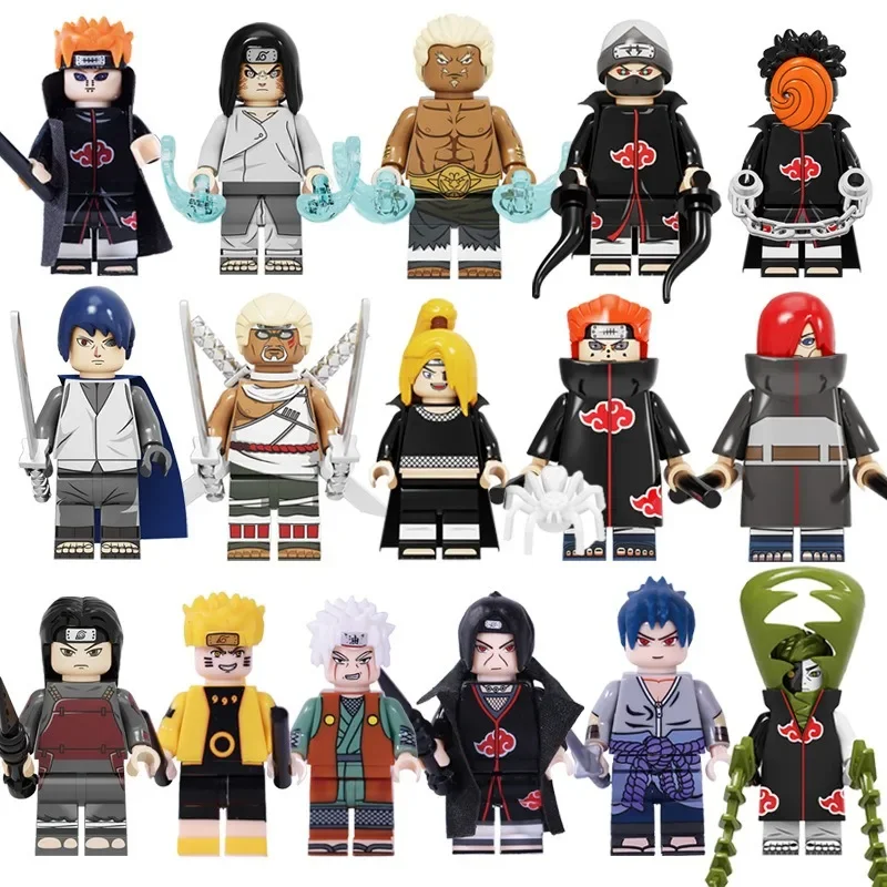 Bandai Naruto Figures Cartoon Anime Uzumaki Naruto Sasuke Kakashi Action Figures Small Particles Dolls Children's Assembly Toys