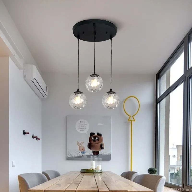 GHJUYIOL Simple single head glass bedroom headboard pendant light, Nordic restaurant creative three head dining pendant light fi