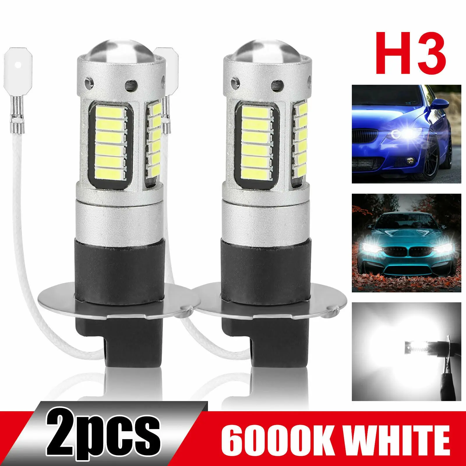 2 pezzi H3 Super Bright LED Fog Driving DRL Kit lampadine 6000K bianco