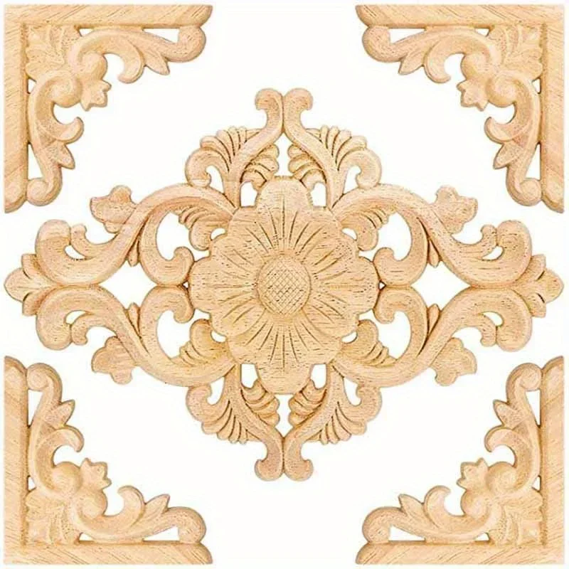 5pcs Wooden Appliques Decorative Wooden Carved Appliques For Furniture Wooden Carving Decals, Wall Cupboard Door Bed Cabinet