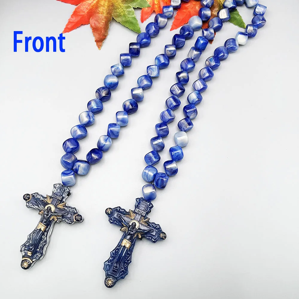 GS183 Car Rearview Mirror Pendant Transparent Gradient Texture Blue Silver Resin 3D Cross Alien Beads Orthodox Decoration