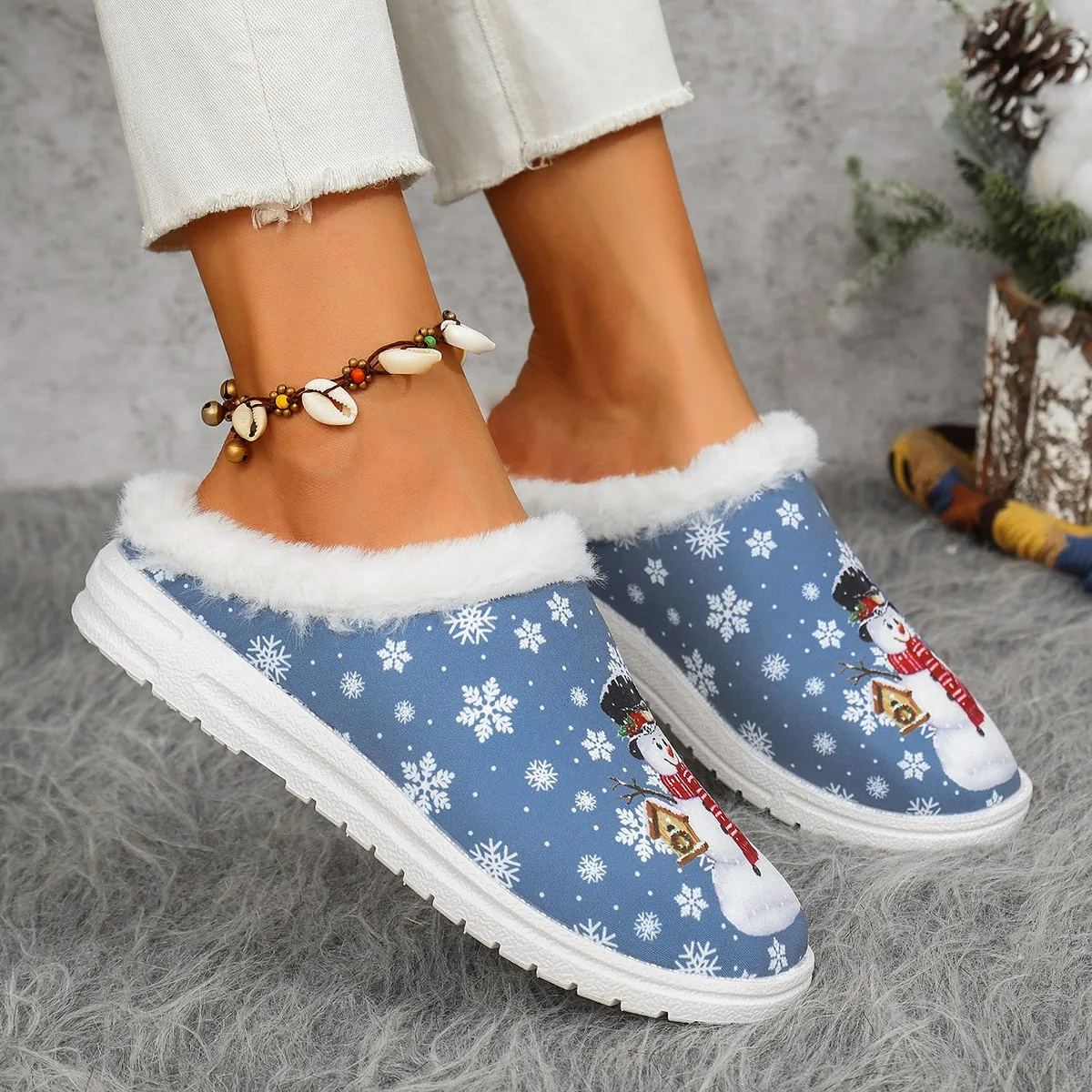 Winter European and American new thick Santa Claus cotton slippers cross-border women's large size padded women's