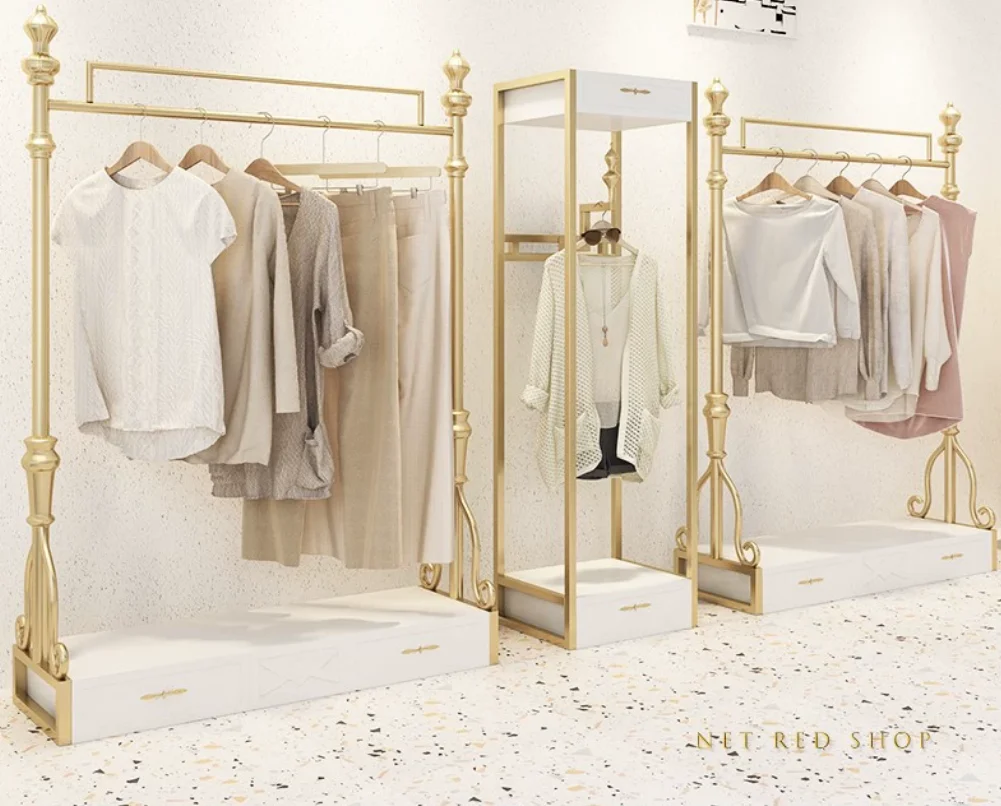 

Clothing store display rack, floor standing women's clothing store shelf, hanging clothes rack, displaying clothes rack