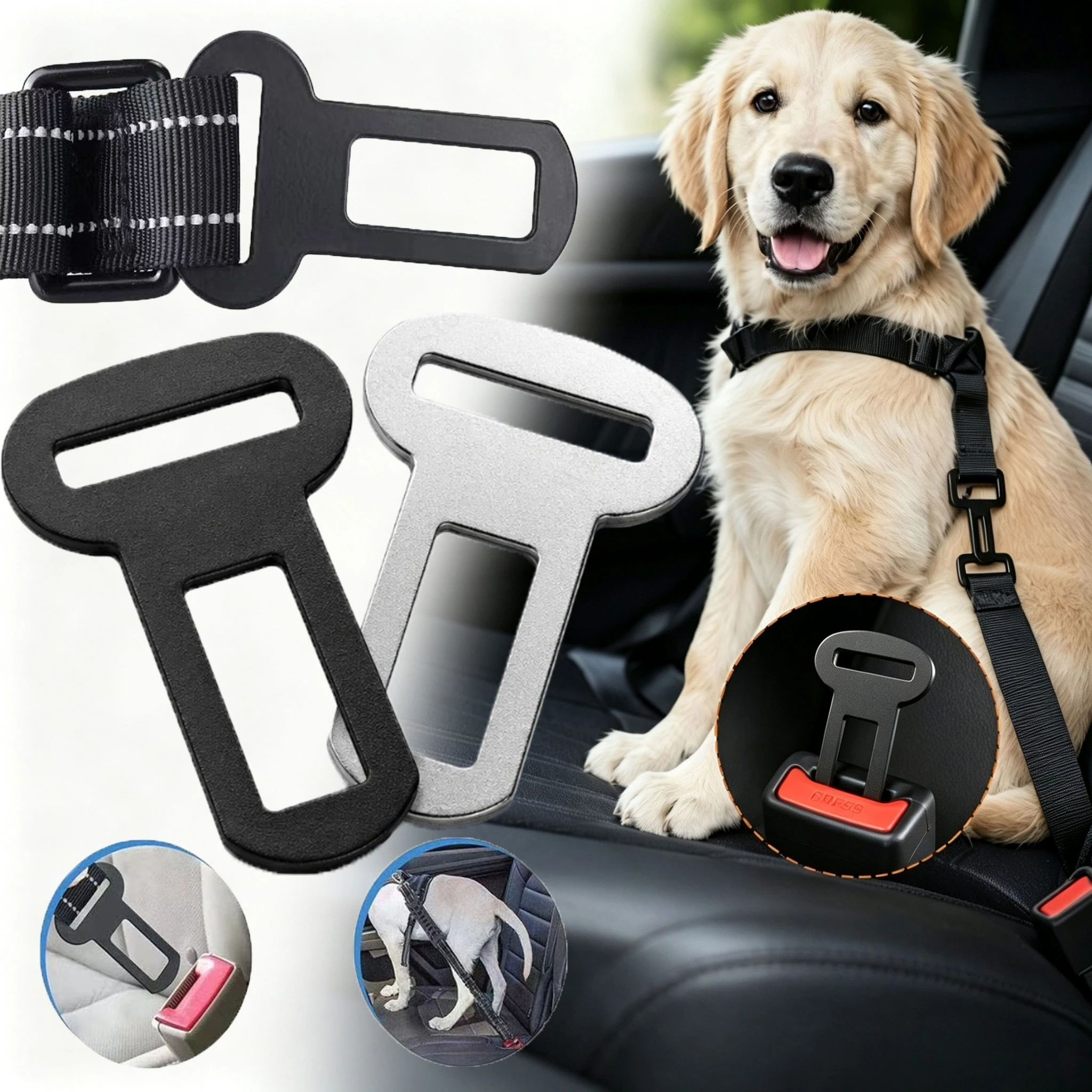 2/4/8/10pcs Belt Adapters Car Metal Clips for Pet Leashes Compatible with Truck & Car Seats Metal Seat Belt Clip and Buckle Lock