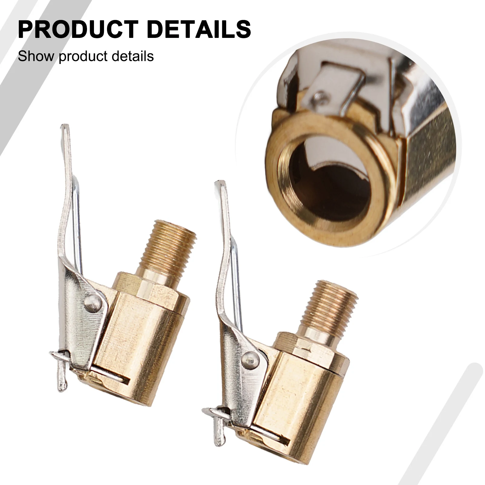 

Inflation Tyre Valve 2× High Quality 2 Piece Copper Inflator Pump Tire Inflation Valve Connector 2pc Clip-on 8mm