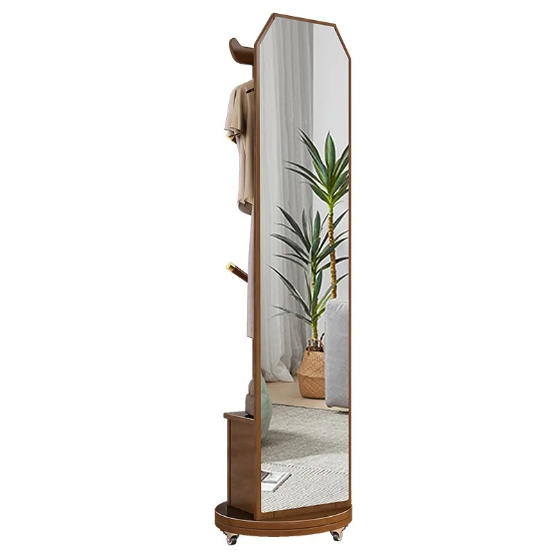 

Household light luxury coat rack Modern rotatable solid wood with mirror drawer integrated hanger