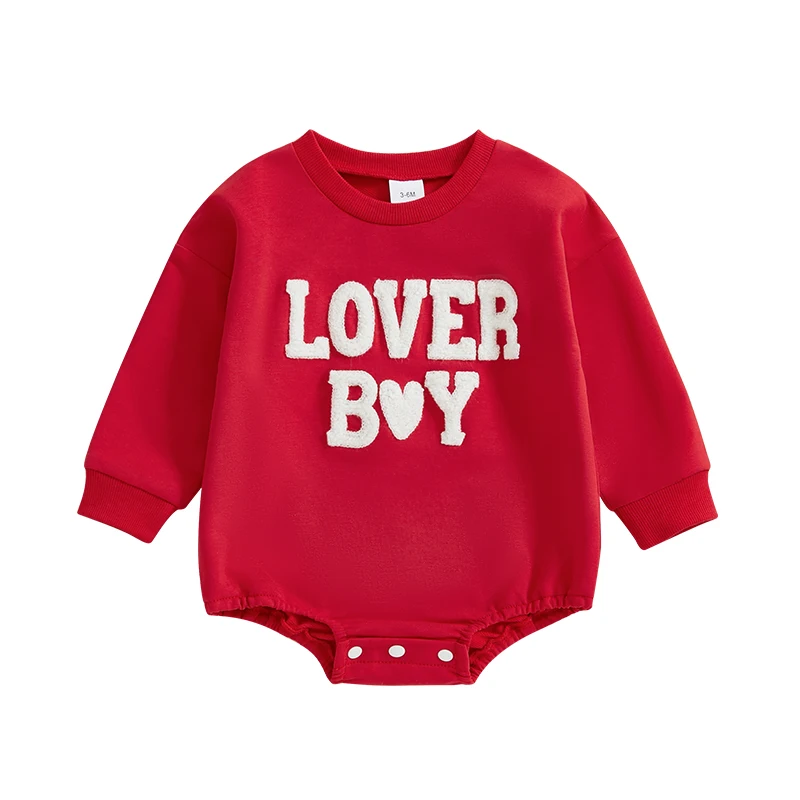 Newborn Baby Boys Romper Sweatshirt Lover Boy Letter Embroidery Bodysuit Sweater Valentines Day Outfit Clothes