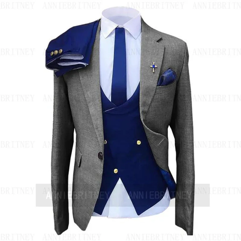 

New Design Custom Formal Luxury Green Blazer With Blue Pants Vest Slim Fit Groom Tuxedo For Wedding Dinner Party Male Clothing