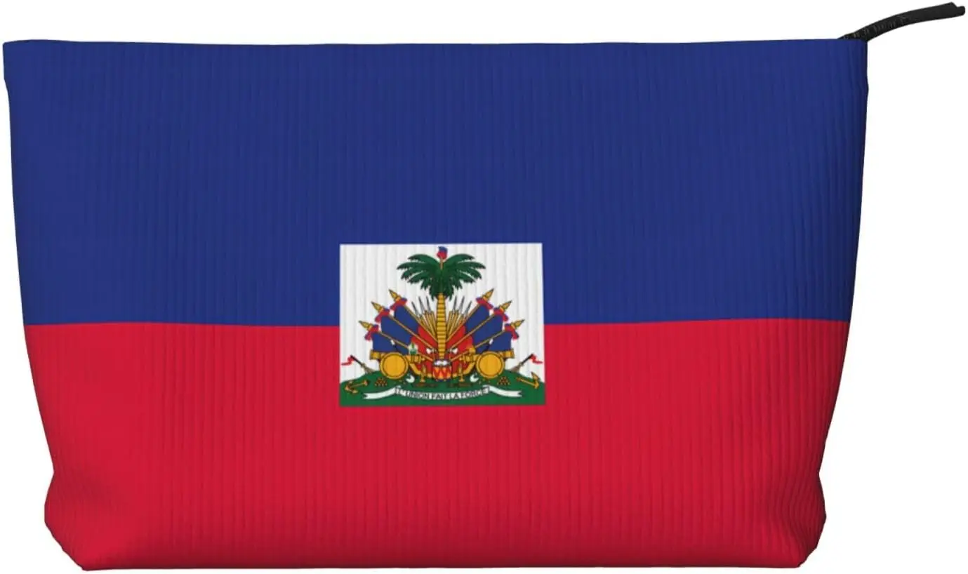 

Haitian flag Corduroy cosmetic bag, suitable for travel and daily use, Sturdy Lining, Ensures Longevity