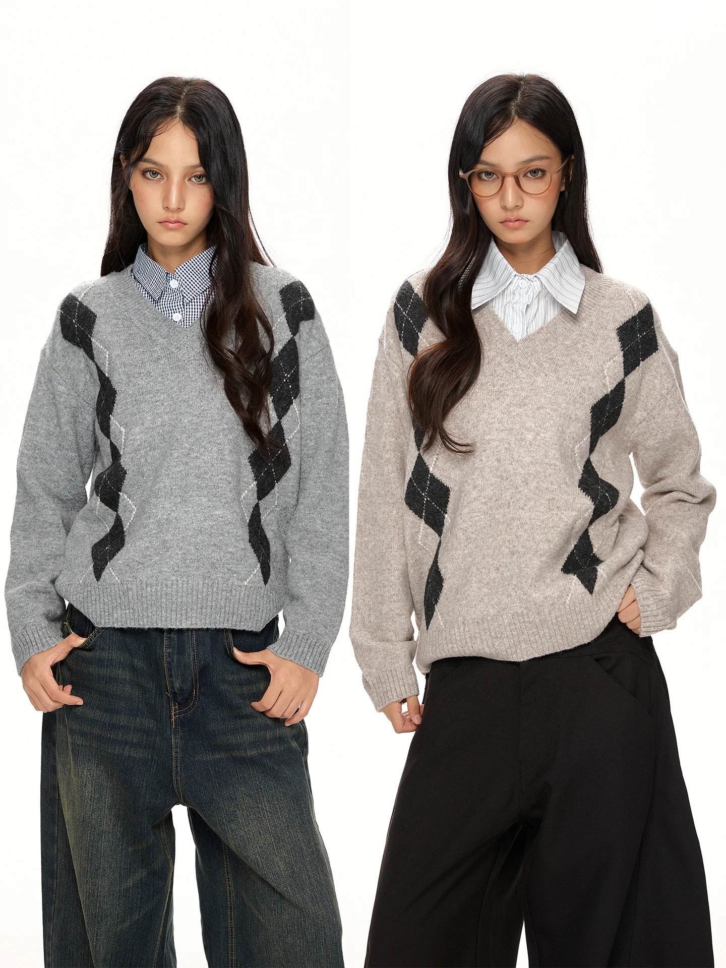 

VAT Autumn ort V-Ne Diamond Pattern Knitwear Women's Wool Blend High nce Sensation Commute Top Layering