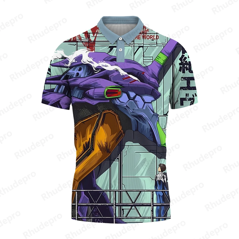 

2024 New Neon Genesis Evangelion Men's Polo Shirt Men Majin Buu Tops Fashion Harajuku Style Short Sleeve Y2k T-shirts New Anime