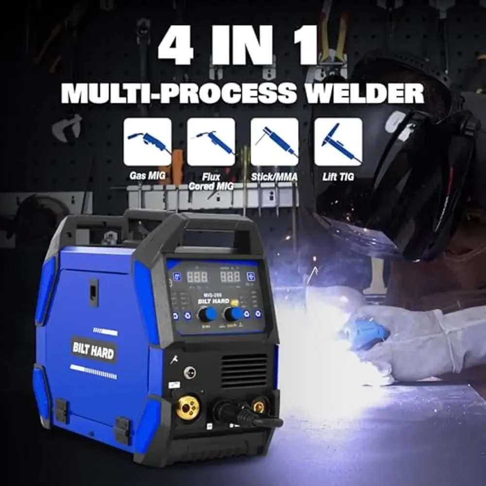 200A 4-In-1 Welding Machine MIG/Flux Core/Lift TIG/Stick IGBT Inverter 110V/220V Multi-Process Welder with Stable Arc & Welding