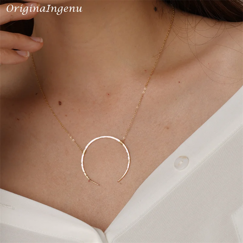 Hammered Gold Moon Necklaces Handmade Jewelry Gold Filled/925 Silver Pendant Vintage Choker Kolye Jewelry Women Boho Necklace