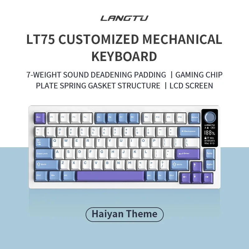 

LANGTU LT75 Wireless Mechanical Keyboard Customized RGB Hot Plug Gasket Led Screen Tri-mode Bluetooth 75% Layout Metal Knob