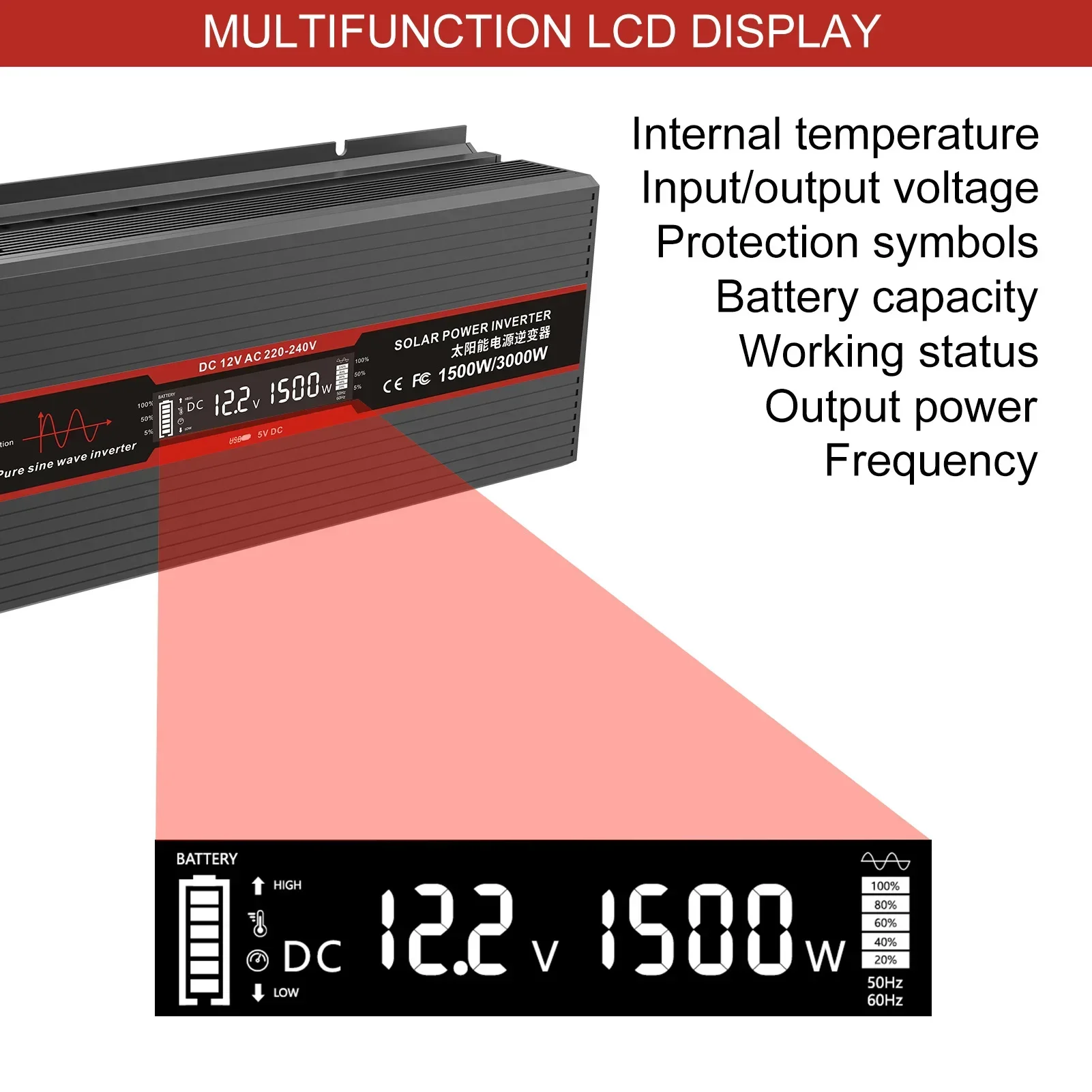 DATOUBOSS Pure Sine Wave Inverter Power Inverter 12V to 220V Pure Sine Inverter Continuous Power 1500W With USB 5V 2.1A Plug