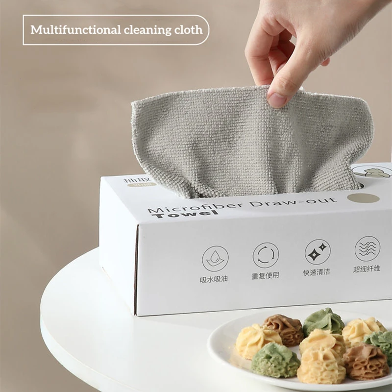 1 Box of 20 Pcs Microfiber Extractable Design Rag Kitchen Towel Dishcloth Non-stick Oil Reusable Cleaning Cloth Daily Dish Towel