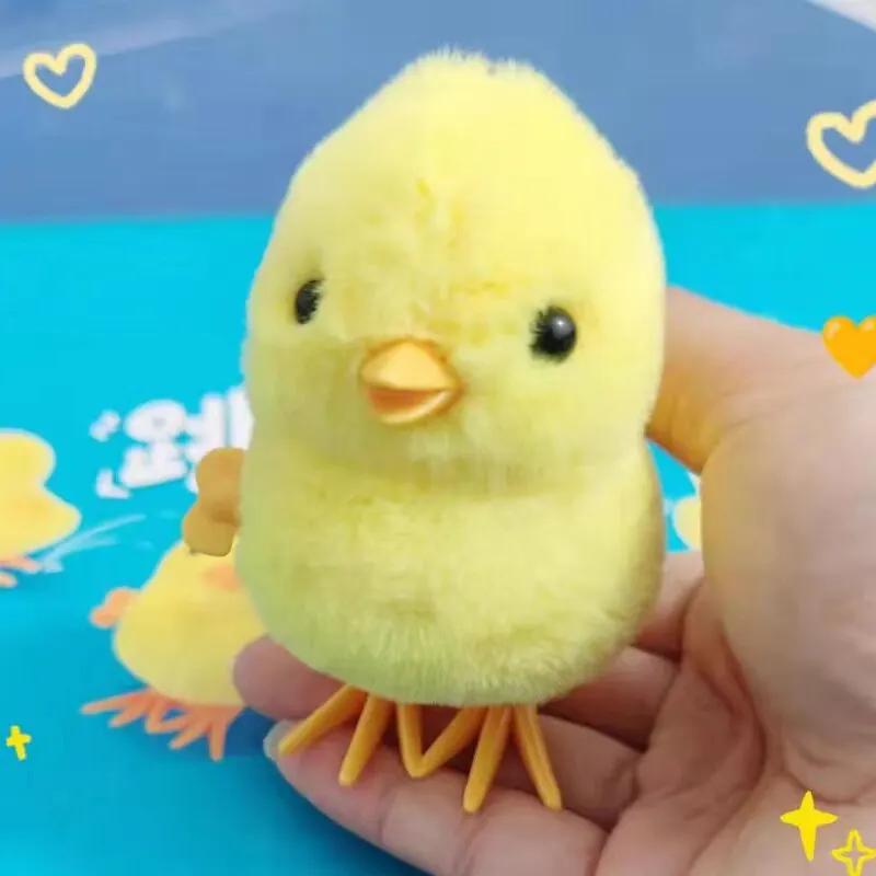 Cute Yellow Jumping Chicken Duck Clockwork Toy Walking Simulation Limb Development Plush Toy Chick Duck Gift