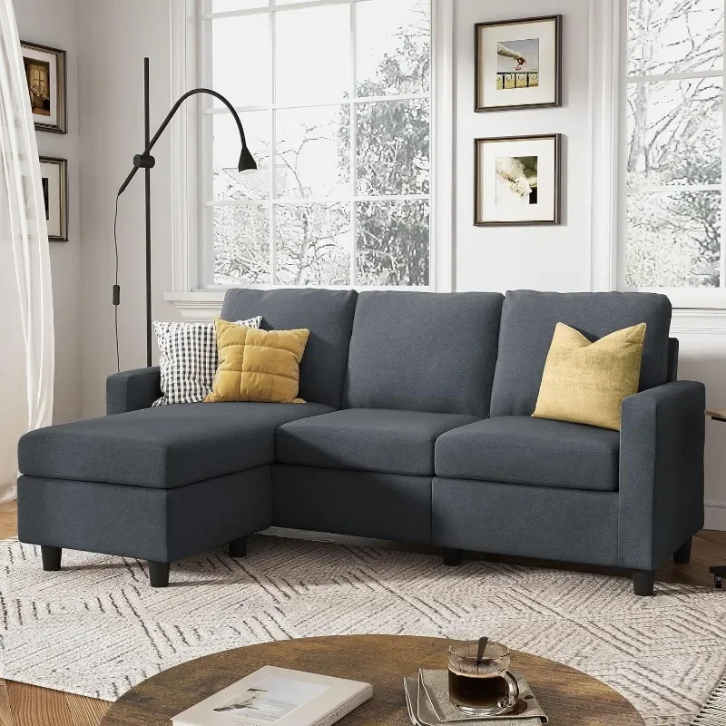 Sofa bagian konvertibel ZHENXIANG, Sofa berbentuk L dengan kain Linen, Sofa bolak-balik untuk ruang kecil, Sofa furnitur