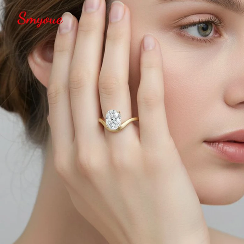 

Smyoue New 8*6mm 1.5CT Oval Cut Moissanite Rings for Women Sparkling S925 Sterling Silver Wedding Fine Jewelry Plated 18k Gift