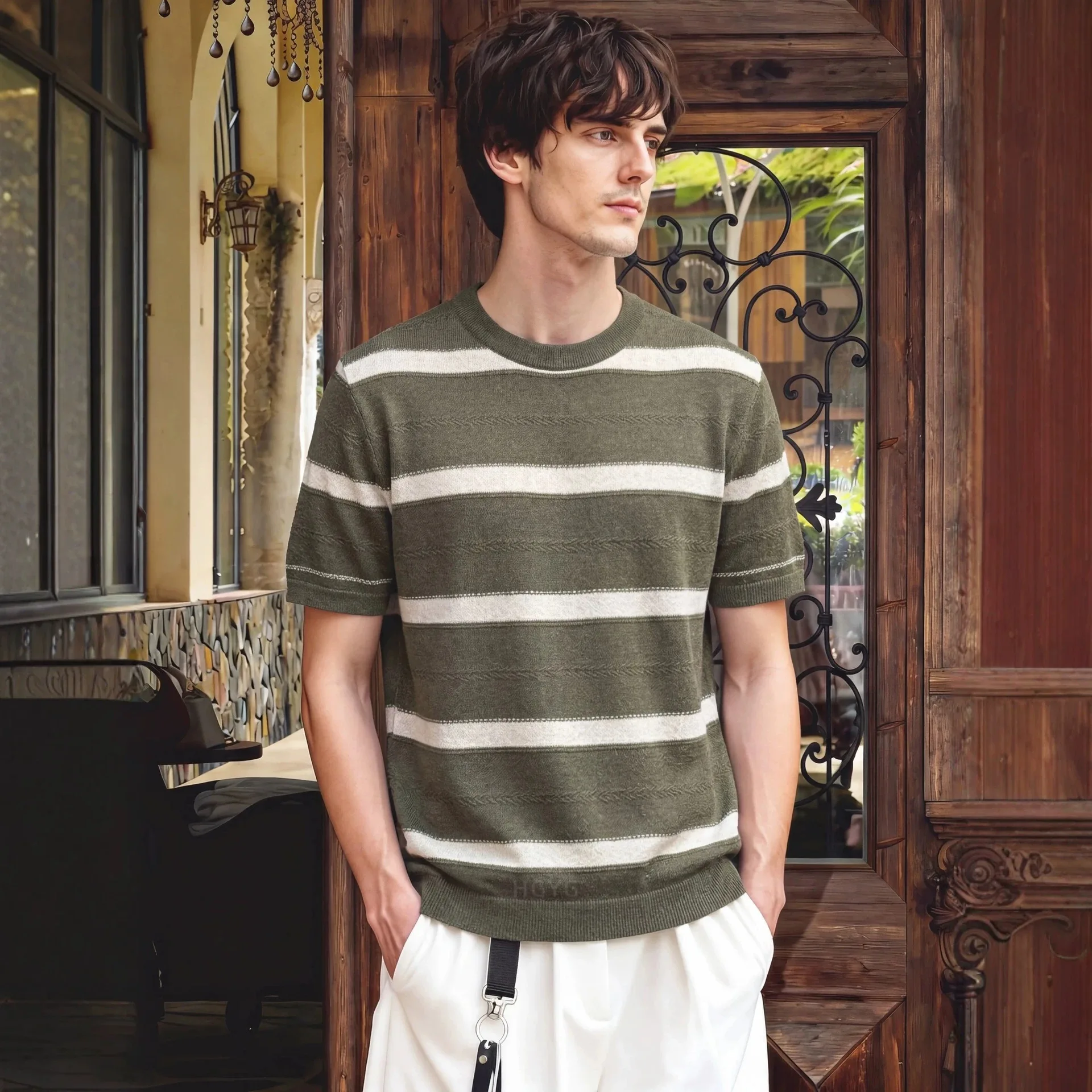 Summer New Fashion Men's Color-coded Casual Trendy Simple Basic Daily O-neck Short Sleeve T-shirts Male Linen Knitted Clothes