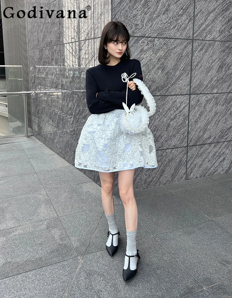 

Japanese Style Sweet Short Skirt Women's High Waist Elastic Waist Three-dimensional Seersucker Elegant Skirt Spring and Summer