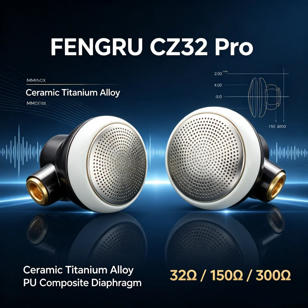 FENGRU CZ32 Pro Ceramic Titanium Alloy PU Composite Film 32 150 300 ohm High Impedance Flat Head Earbuds  Detachable MMCX