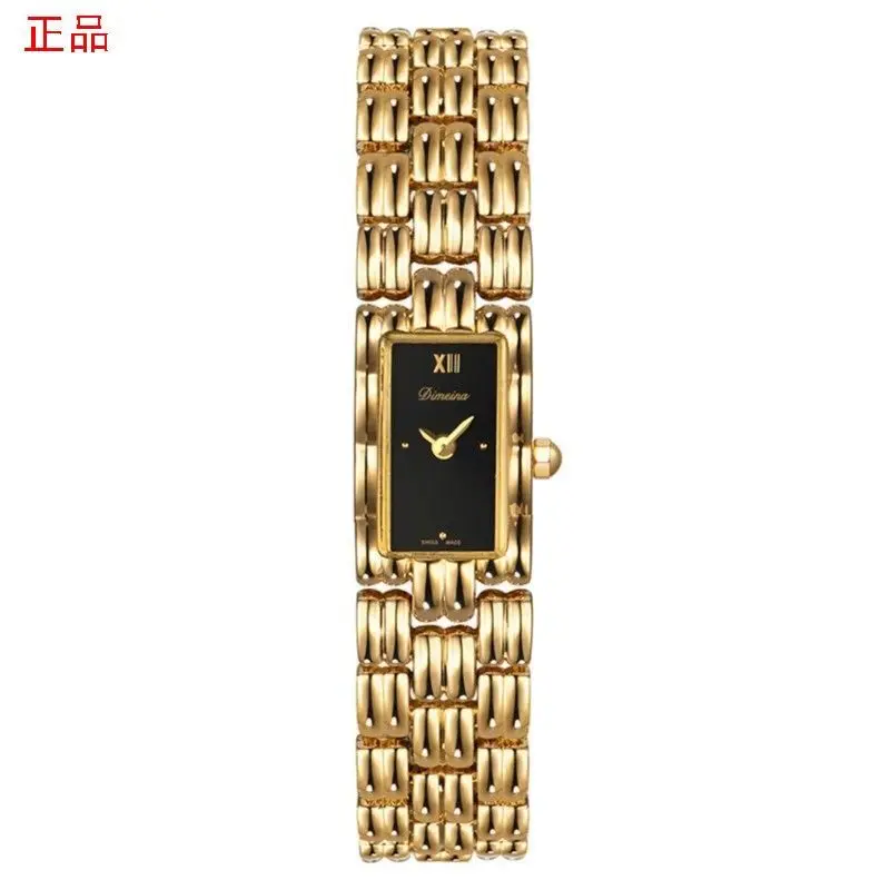 Dimeina's  Simple Temperament Waterproof Quartz Light Luxury Medieval Small Sugar Cube Women's Square Plate Bracelet Gold Watch