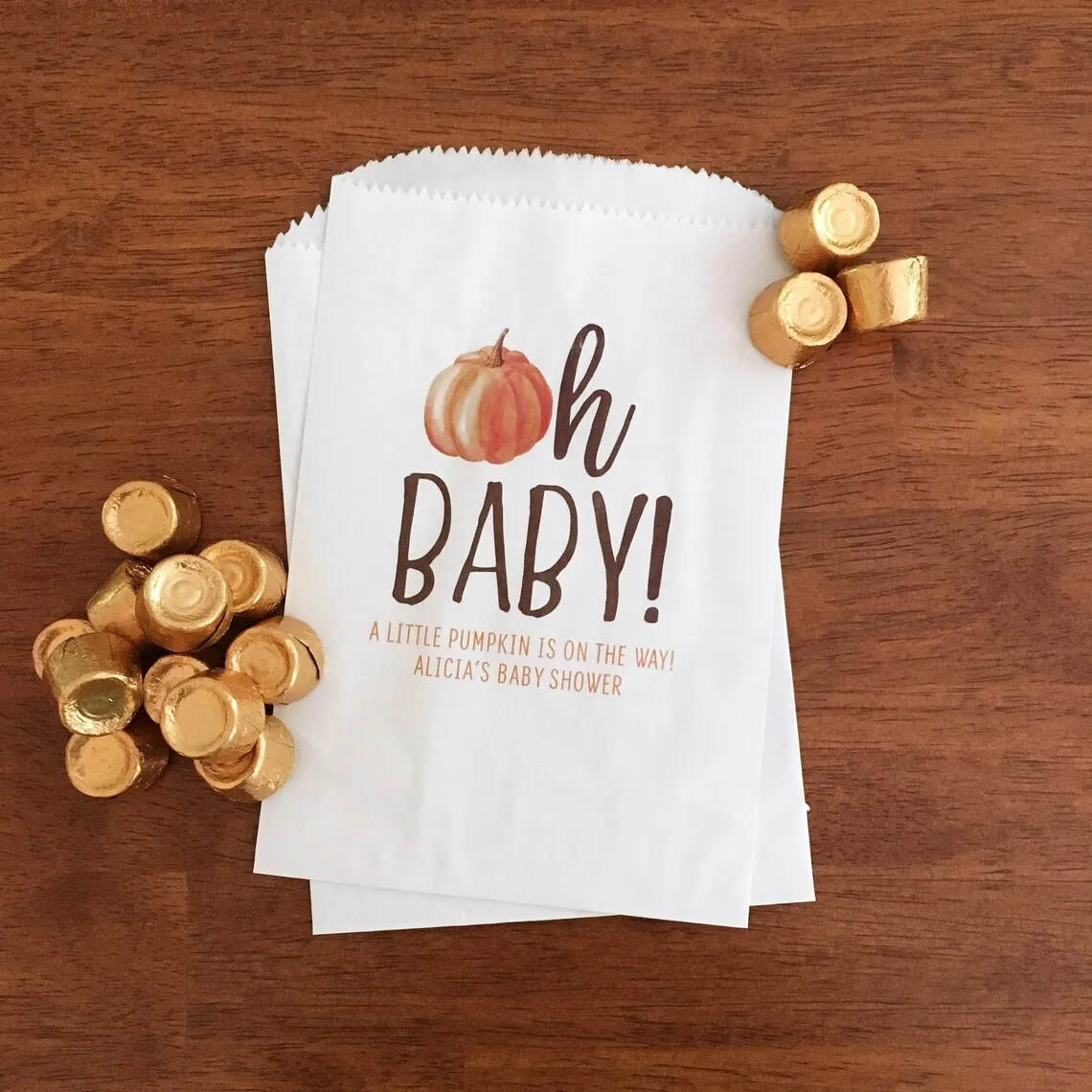 

Fall Baby Shower Favor Bags - Little Pumpkin Baby Shower Boy, Girl - Autumn Baby Shower Decor - Oh Baby Cookie, Candy, Donut Bag