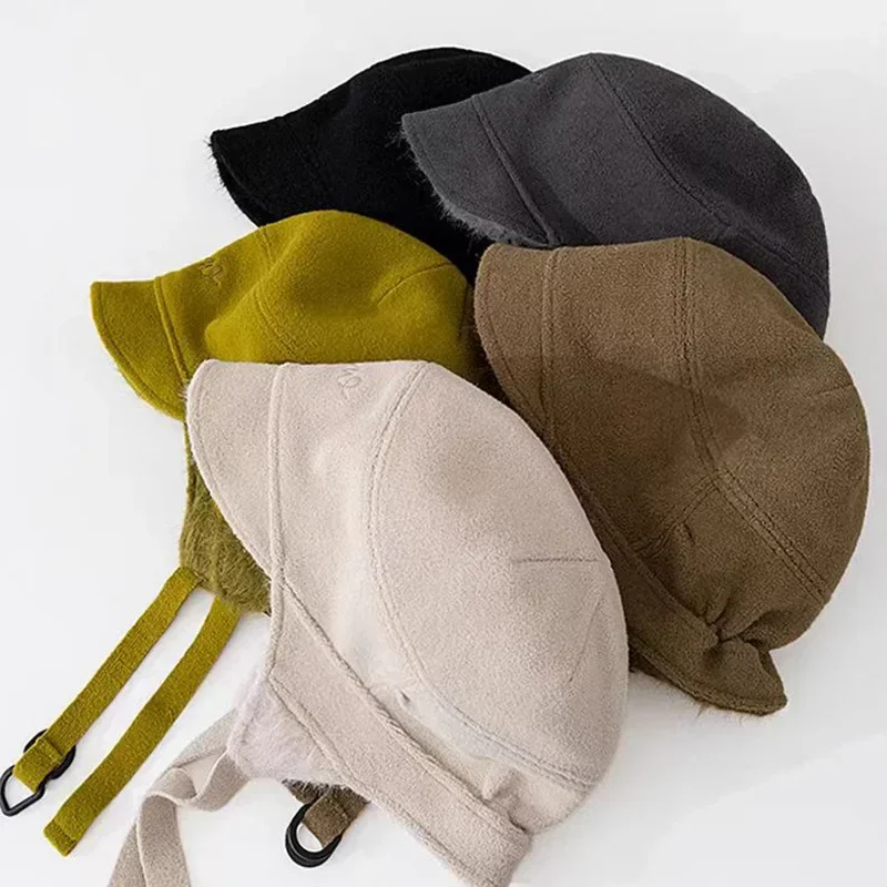 Retro Mustard Green Pilot Hats Double-sided Wear Winter Outdoor Riding Warm Versatile Casual Ear Bomber Hat for Men and Women