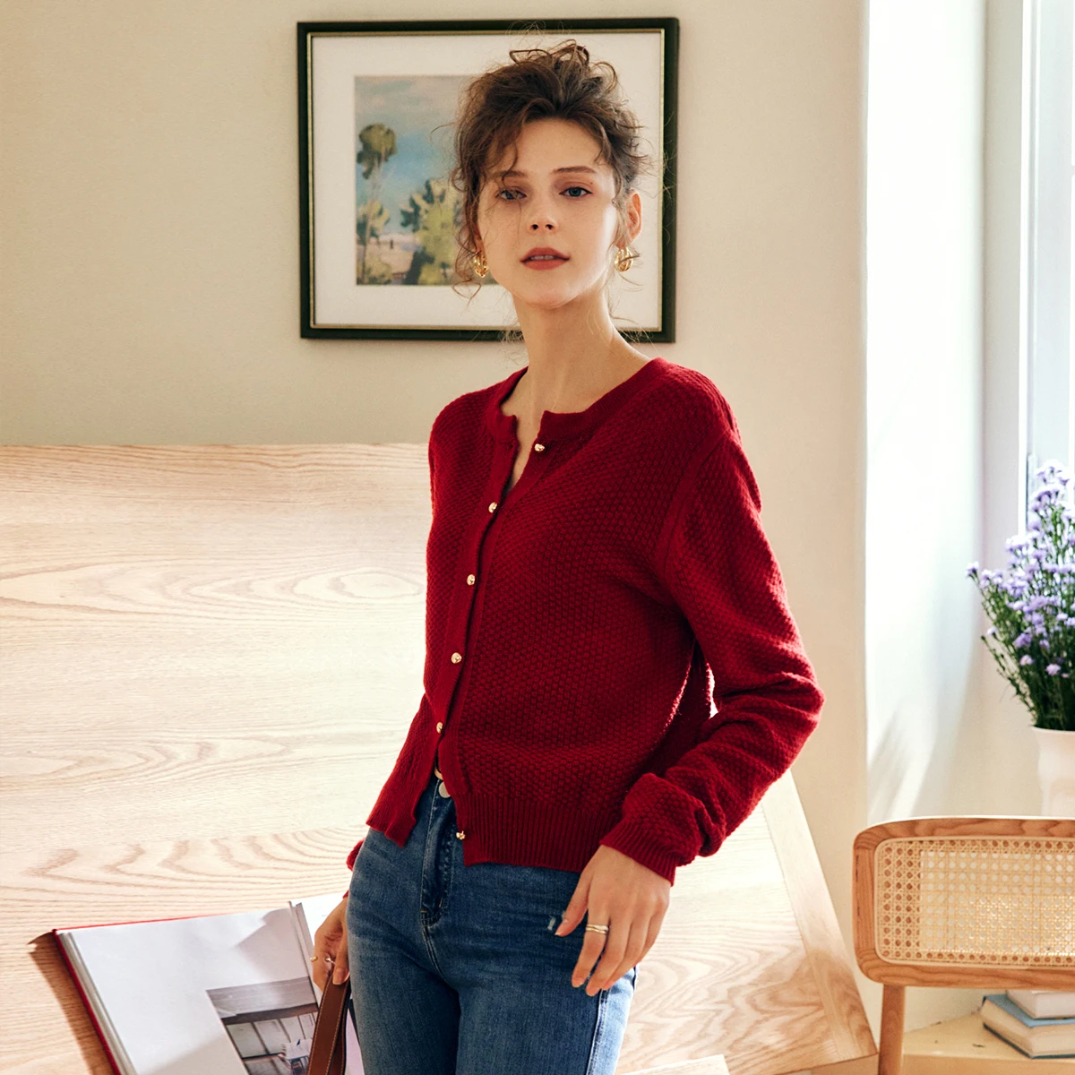 Oriel フレンチニットカーディガン女性の秋 2025 新作 O ネックシングルブレストセーターカジュアルヴィンテージ女性トップス O57QM00356