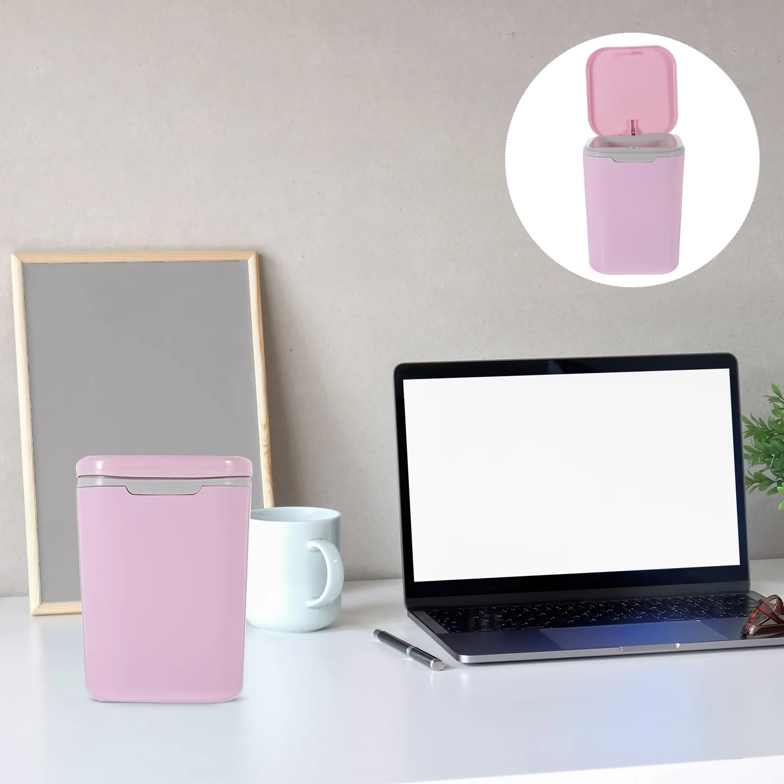

Cute Mini Desktop Trash Can 0.5 Gallon Button Lid Small Garbage Bin for Office Study Bedroom Bathroom Workspace Plastic