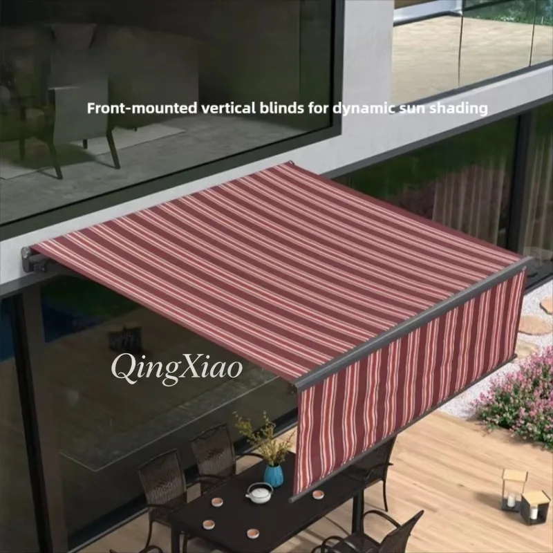 Electric Motorized Retractable Awning Waterproof Striped Fabric Outdoor Canopy for Backyard Courtyard Window Terrace Household